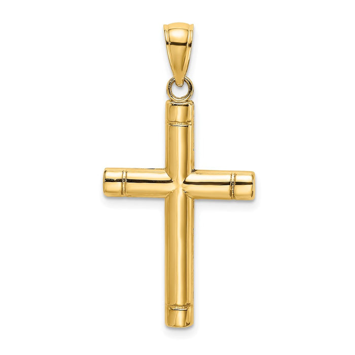 Million Charms 14K Yellow Gold Themed Tubular Relgious Cross Charm