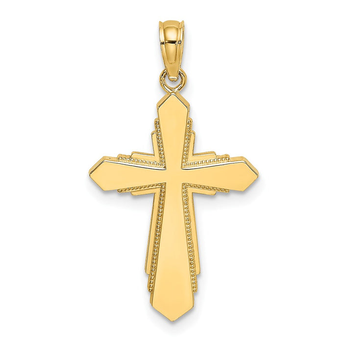 Million Charms 14K Yellow Gold Themed Solid & Beaded Relgious Cross Charm