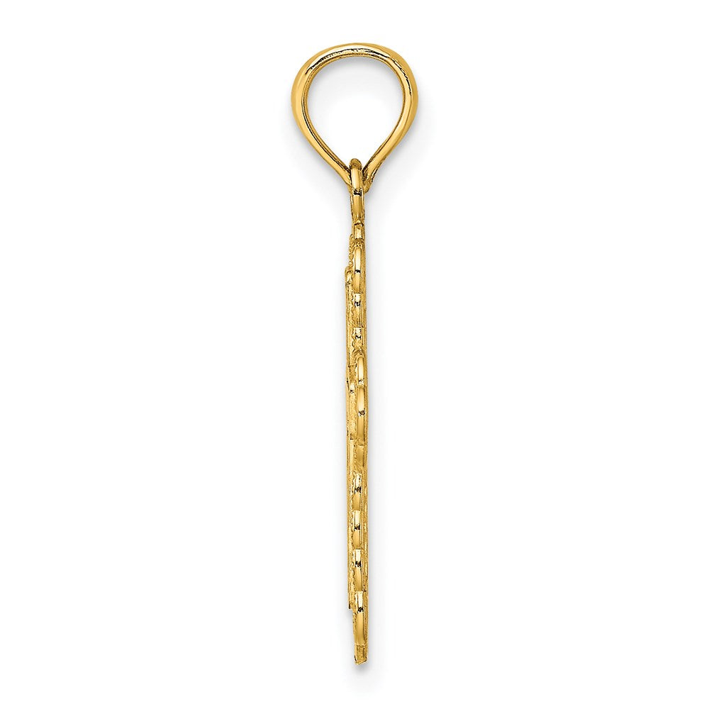 Million Charms 14K Yellow Gold Themed Relgious Cross W Solid Center & Lace Trim Charm