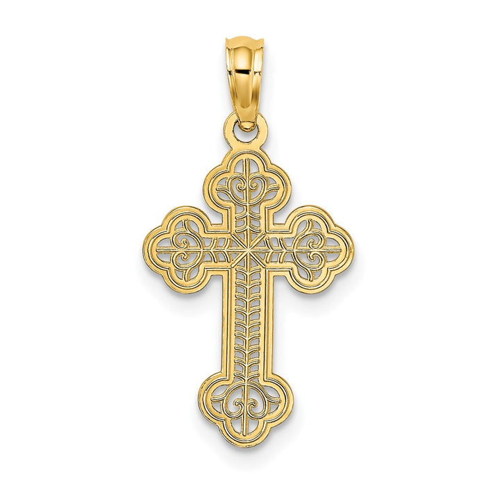 Million Charms 14K Yellow Gold Themed Arrow Tip Lace Center Relgious Cross Charm