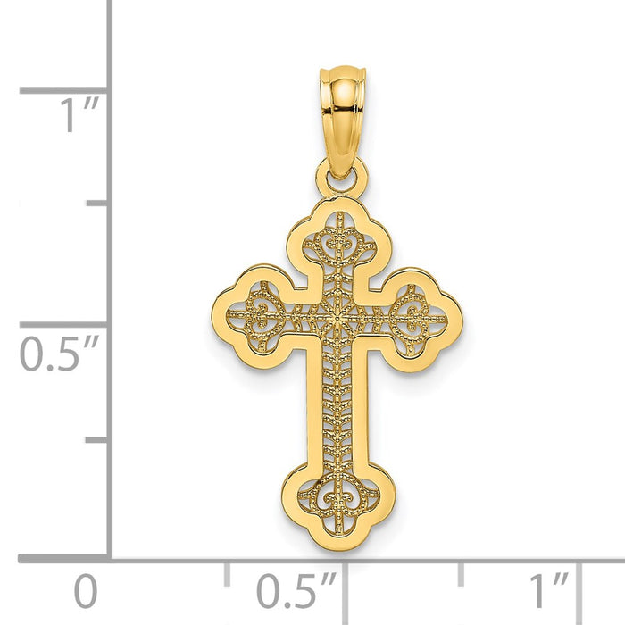 Million Charms 14K Yellow Gold Themed Arrow Tip Lace Center Relgious Cross Charm