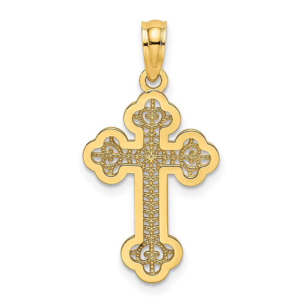 Million Charms 14K Yellow Gold Themed Arrow Tip Lace Center Relgious Cross Charm