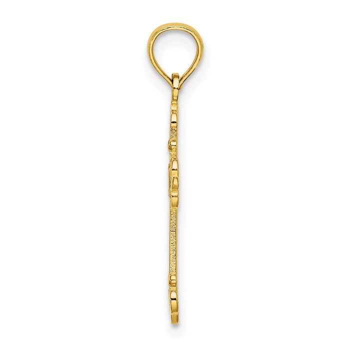 Million Charms 14K Yellow Gold Themed Square Center & Fleur De Lis Relgious Cross Charm