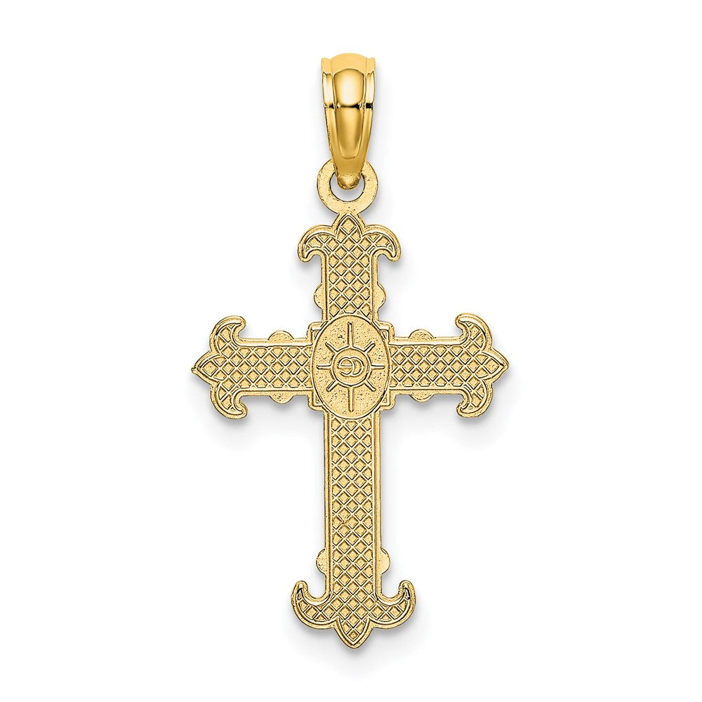 Million Charms 14K Yellow Gold Themed Square Center & Fleur De Lis Relgious Cross Charm