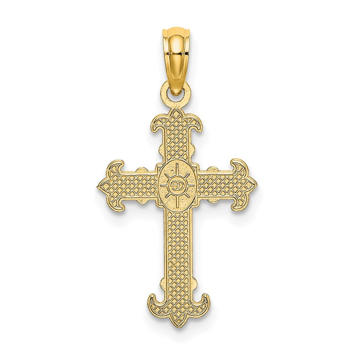 Million Charms 14K Yellow Gold Themed Square Center & Fleur De Lis Relgious Cross Charm