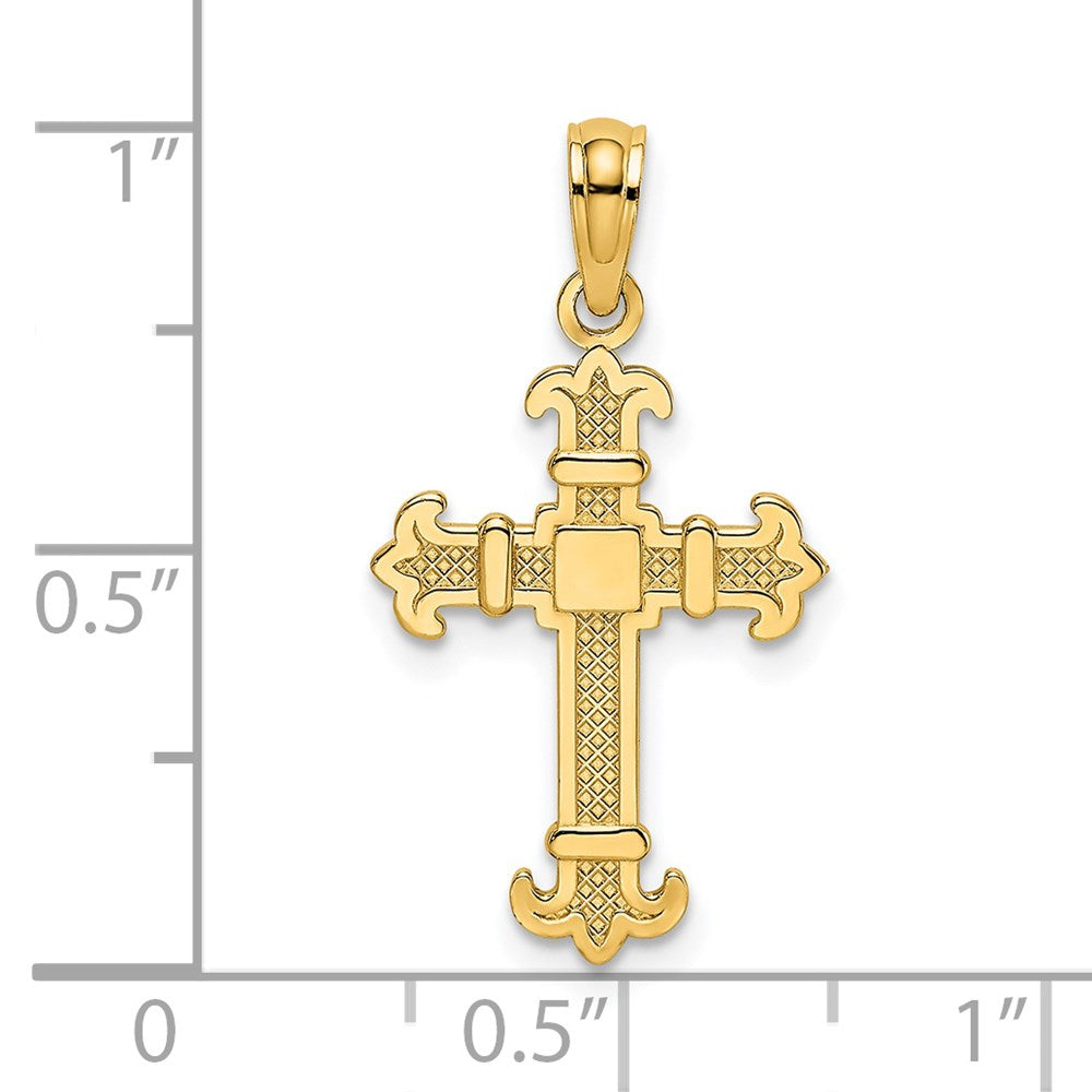 Million Charms 14K Yellow Gold Themed Square Center & Fleur De Lis Relgious Cross Charm