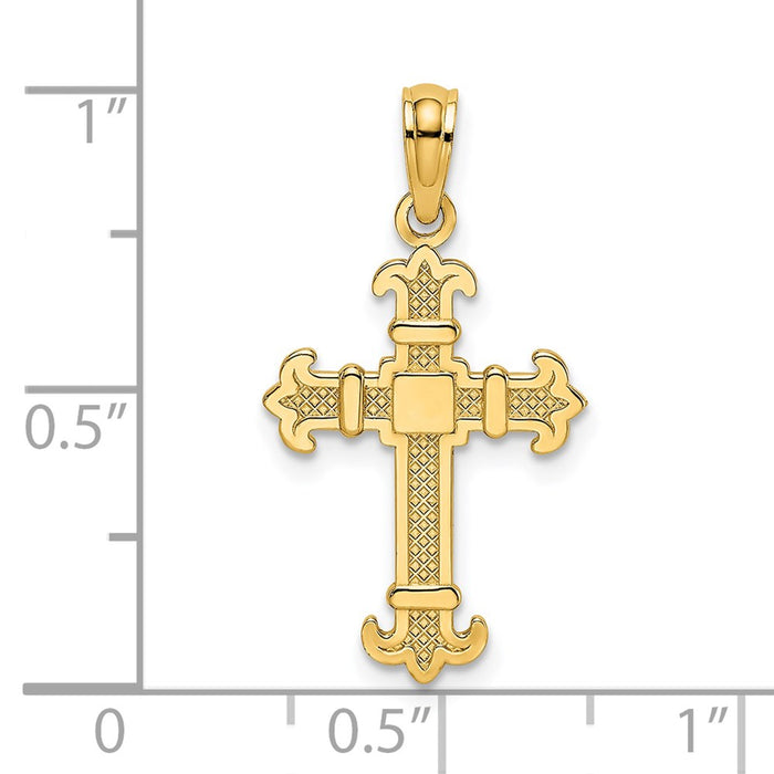 Million Charms 14K Yellow Gold Themed Square Center & Fleur De Lis Relgious Cross Charm