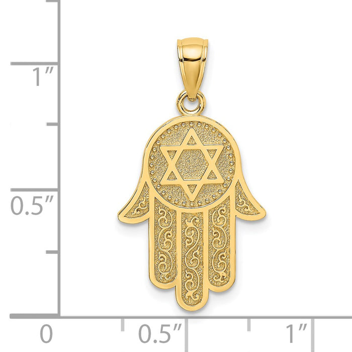Million Charms 14K Yellow Gold Themed Jewish Hand Of God With Religious Jewish Star Of David Charm