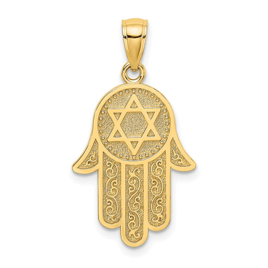 Million Charms 14K Yellow Gold Themed Jewish Hand Of God With Religious Jewish Star Of David Charm
