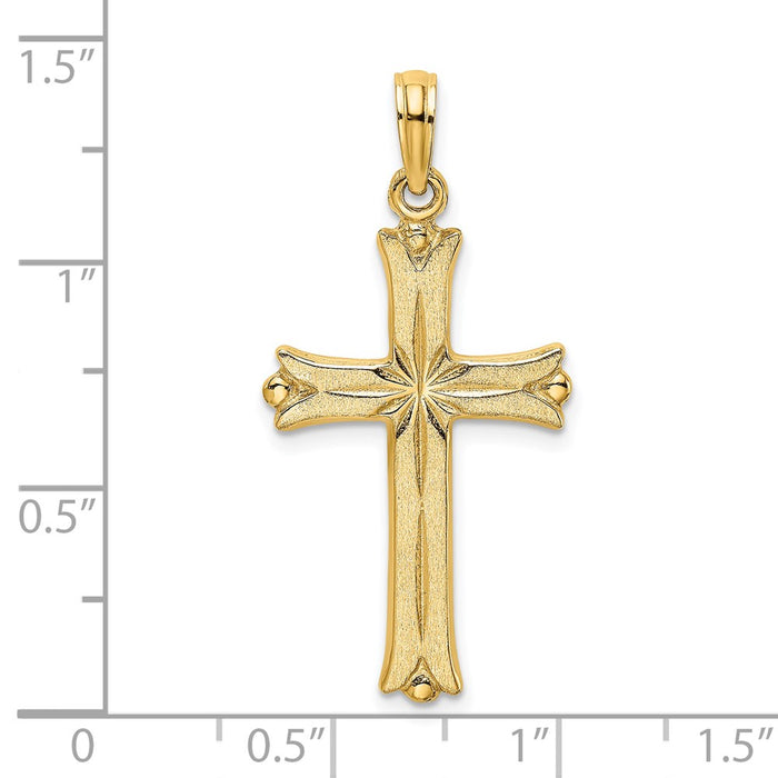 Million Charms 14K Yellow Gold Themed Relgious Cross With Starburst Center Charm