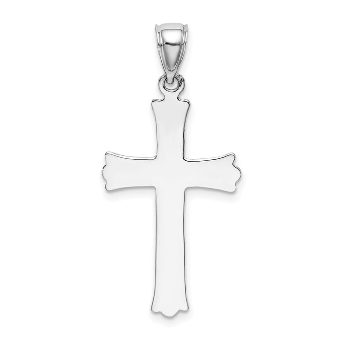 Million Charms 14K White Gold Themed Relgious Cross With Starburst Center Charm