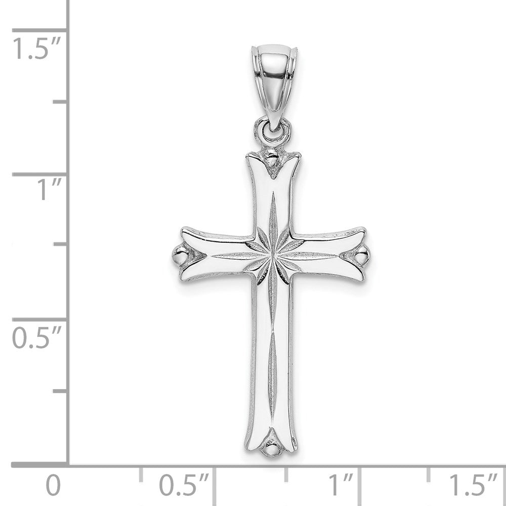 Million Charms 14K White Gold Themed Relgious Cross With Starburst Center Charm