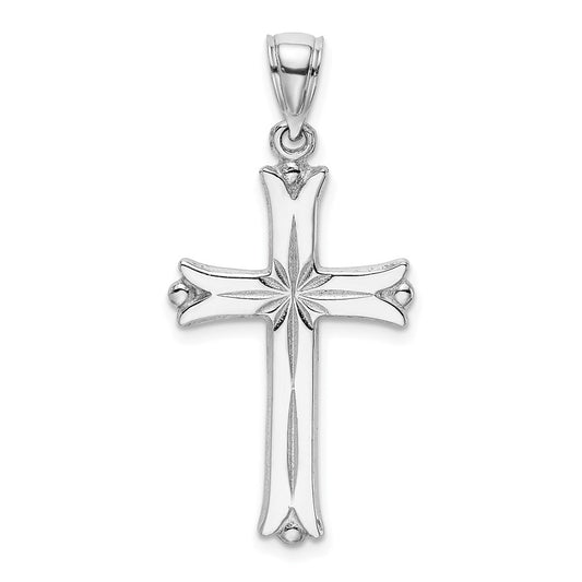 Million Charms 14K White Gold Themed Relgious Cross With Starburst Center Charm