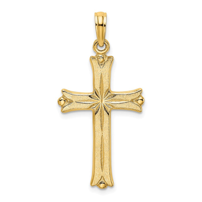 Million Charms 14K Yellow Gold Themed Relgious Cross With Starburst Center Charm