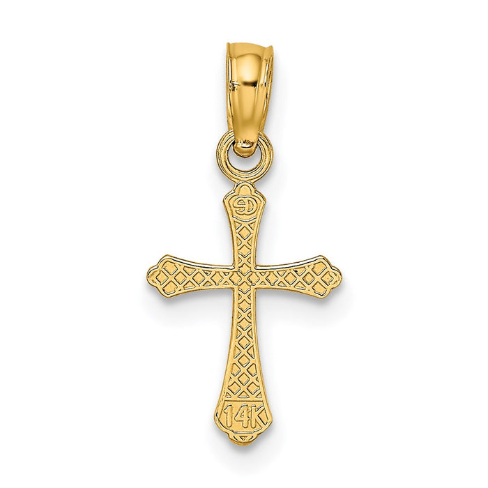 Million Charms 14K Yellow Gold Themed Textured Mini Relgious Cross Charm
