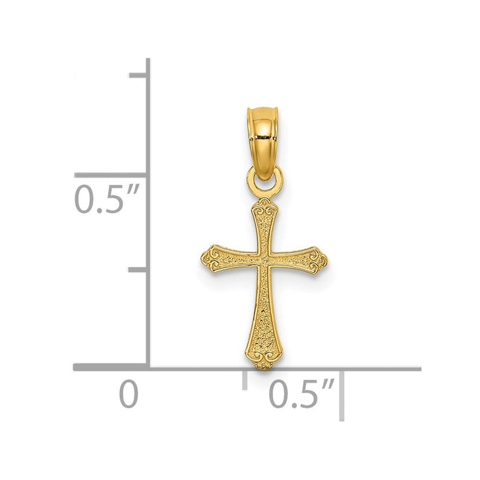 Million Charms 14K Yellow Gold Themed Textured Mini Relgious Cross Charm