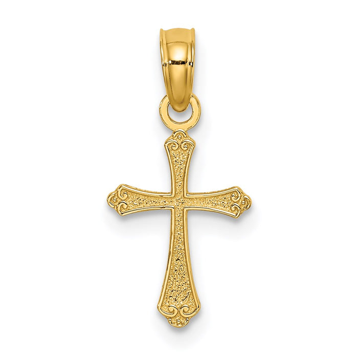 Million Charms 14K Yellow Gold Themed Textured Mini Relgious Cross Charm