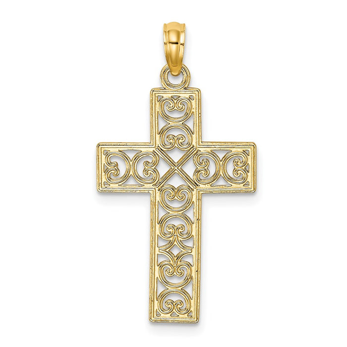 Million Charms 14K Yellow Gold Themed Polished Sqaure Relgious Cross With Heart Design Charm