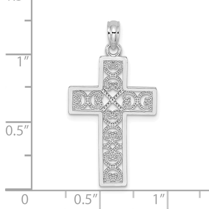 Million Charms 14K White Gold Themed Polished Sqaure Relgious Cross With Heart Design Charm