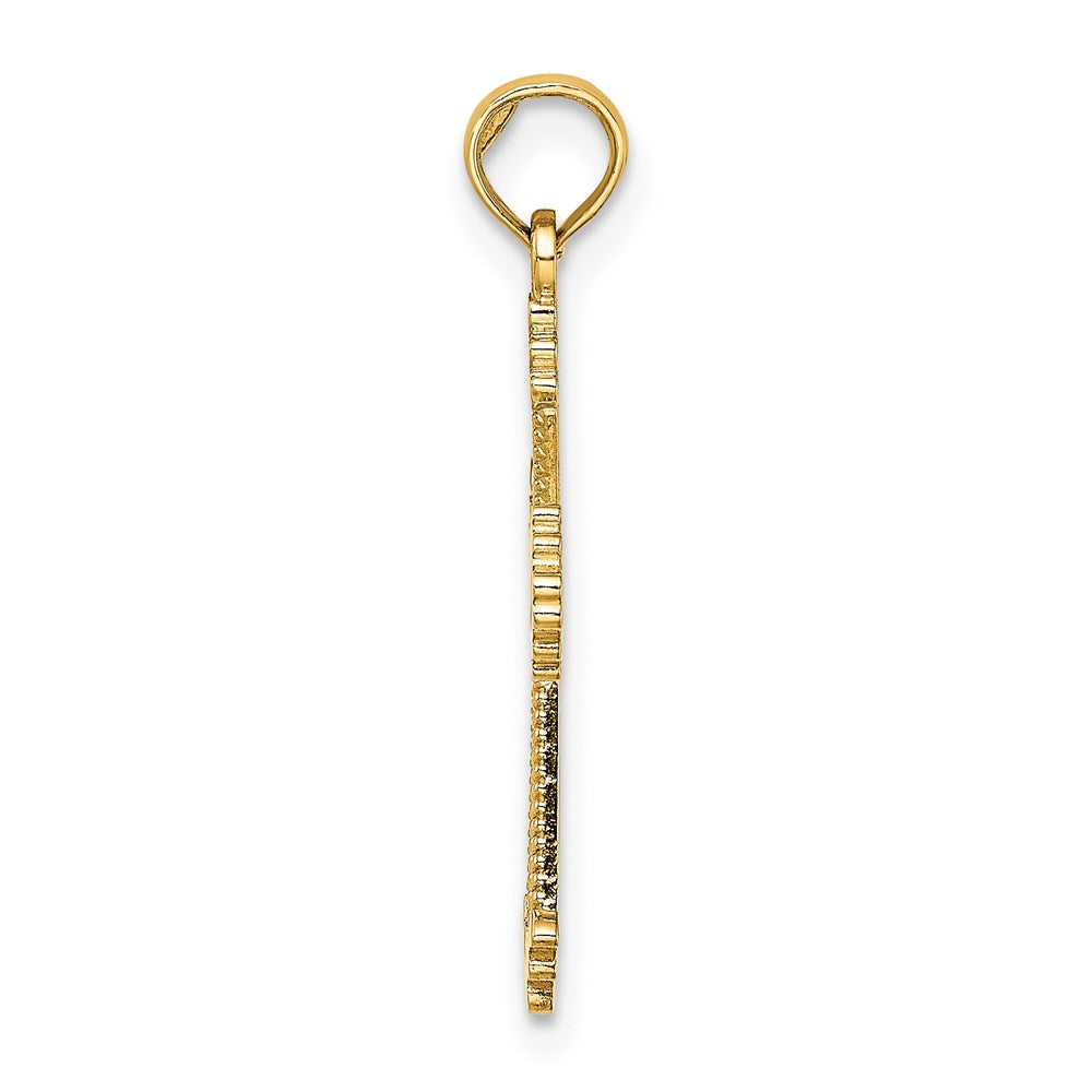 Million Charms 14K Yellow Gold Themed Cut-Out Stripes Relgious Cross With Heart Charm