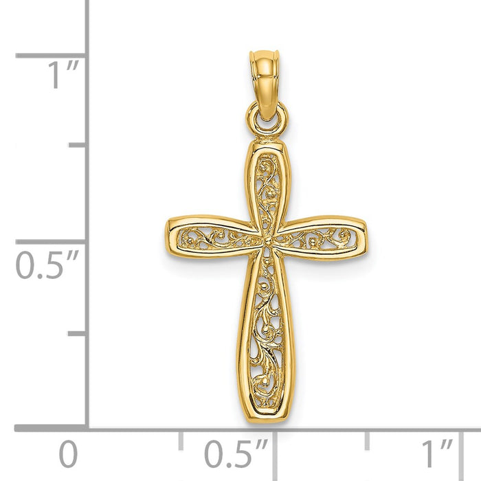 Million Charms 14K Yellow Gold Themed Relgious Cross With Filigree Center Charm