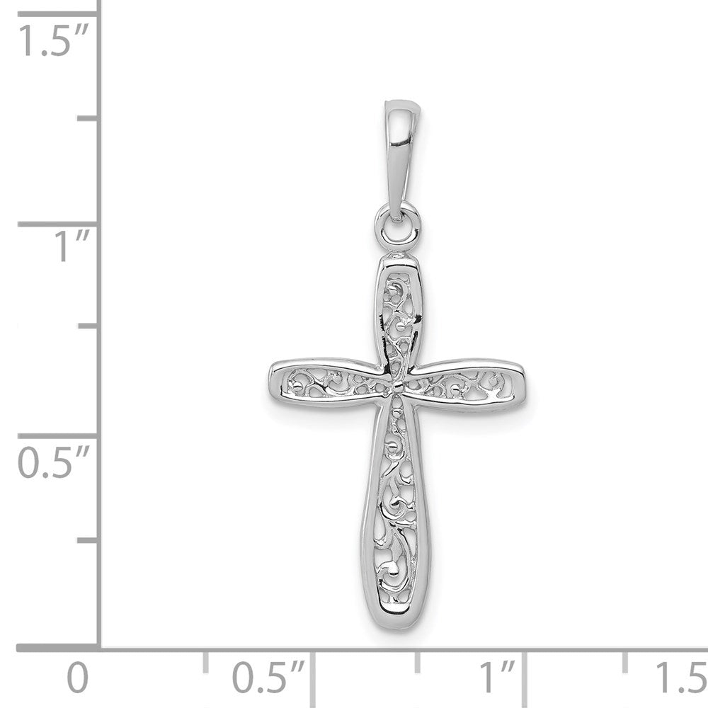 Million Charms 14K White Gold Themed Relgious Cross With Filigree Center Charm