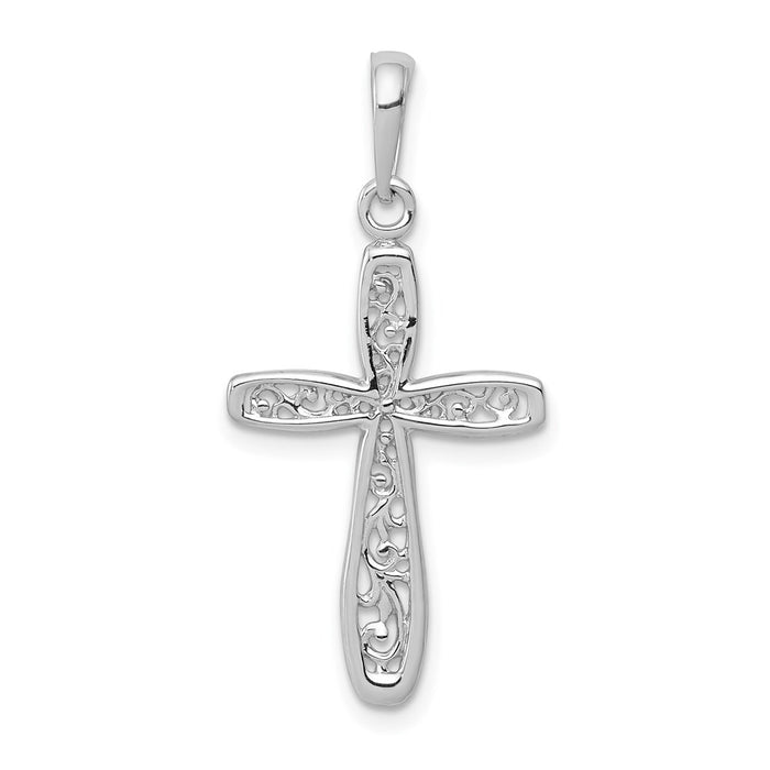 Million Charms 14K White Gold Themed Relgious Cross With Filigree Center Charm