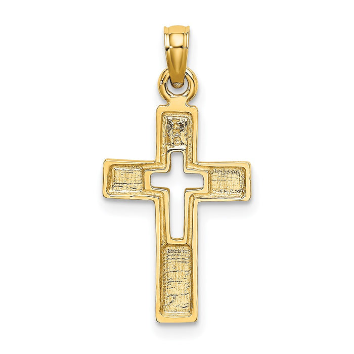 Million Charms 14K Yellow Gold Themed Polished & Cut-Out Relgious Cross Charm