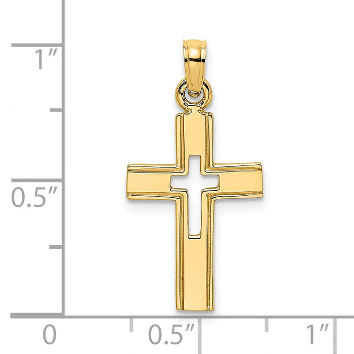 Million Charms 14K Yellow Gold Themed Polished & Cut-Out Relgious Cross Charm