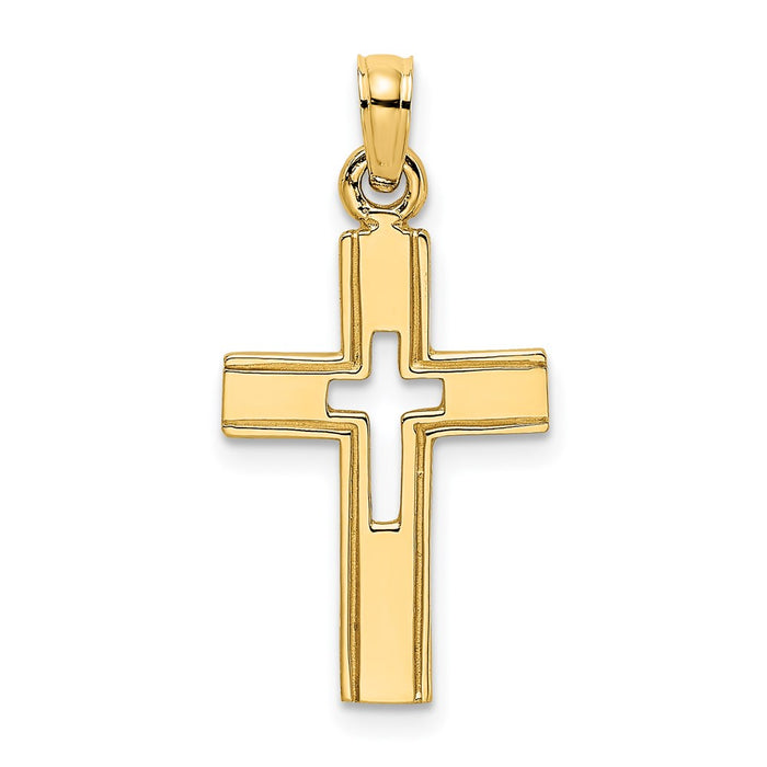 Million Charms 14K Yellow Gold Themed Polished & Cut-Out Relgious Cross Charm