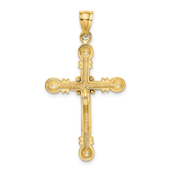 Million Charms 14K Yellow Gold Themed Polished Cylinder Relgious Cross Charm