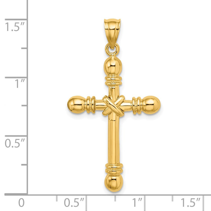 Million Charms 14K Yellow Gold Themed Polished Cylinder Relgious Cross Charm