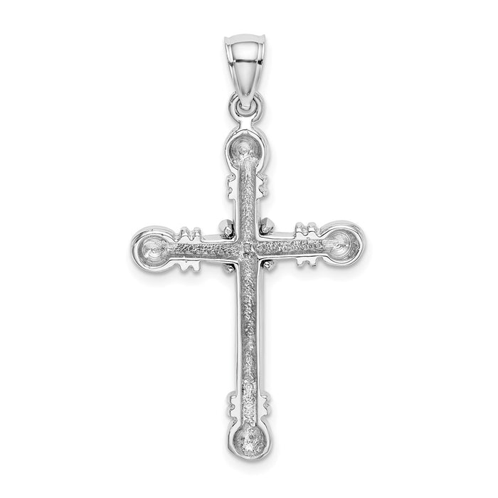 Million Charms 14K White Gold Themed Polished Cylinder Relgious Cross Charm