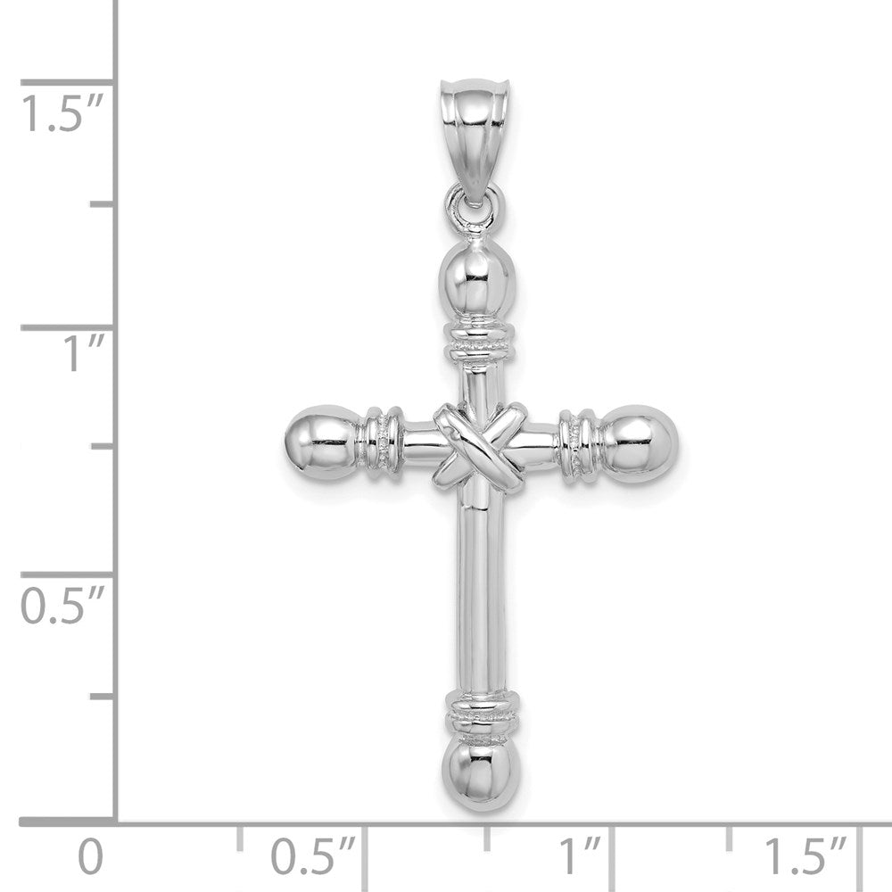Million Charms 14K White Gold Themed Polished Cylinder Relgious Cross Charm