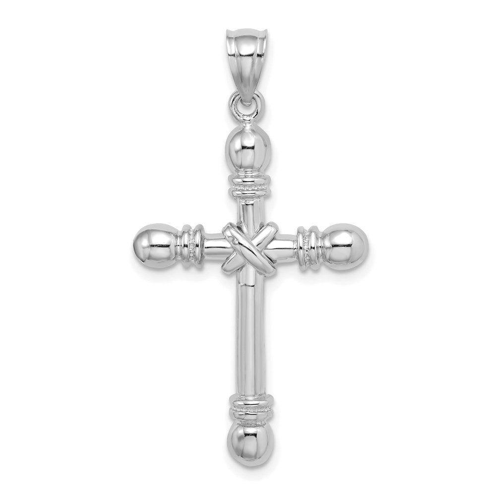 Million Charms 14K White Gold Themed Polished Cylinder Relgious Cross Charm