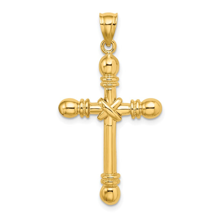 Million Charms 14K Yellow Gold Themed Polished Cylinder Relgious Cross Charm