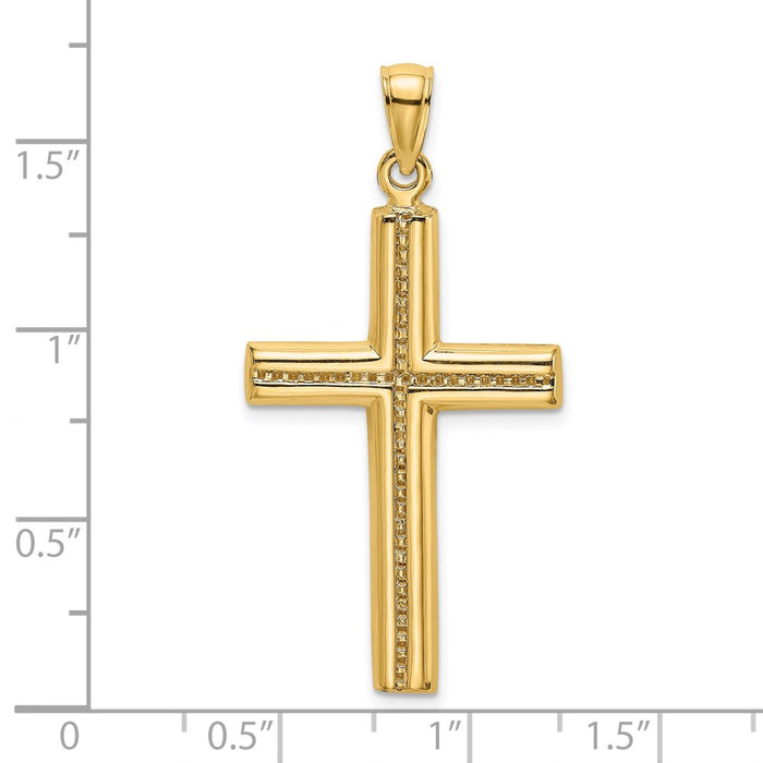 Million Charms 14K Yellow Gold Themed Polished Beaded Relgious Cross Charm