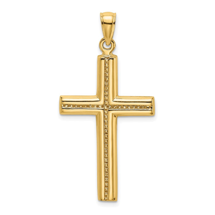Million Charms 14K Yellow Gold Themed Polished Beaded Relgious Cross Charm