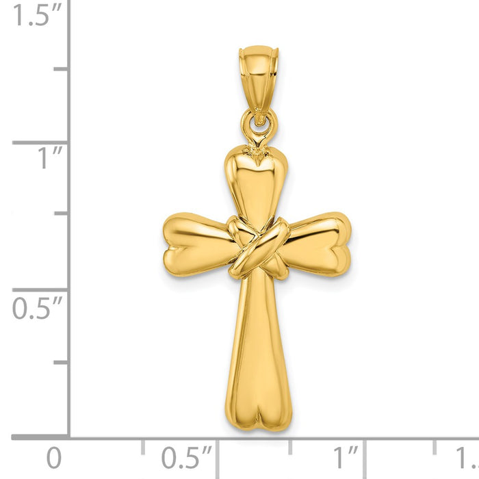 Million Charms 14K Yellow Gold Themed Polished Relgious Cross With X & Heart Charm