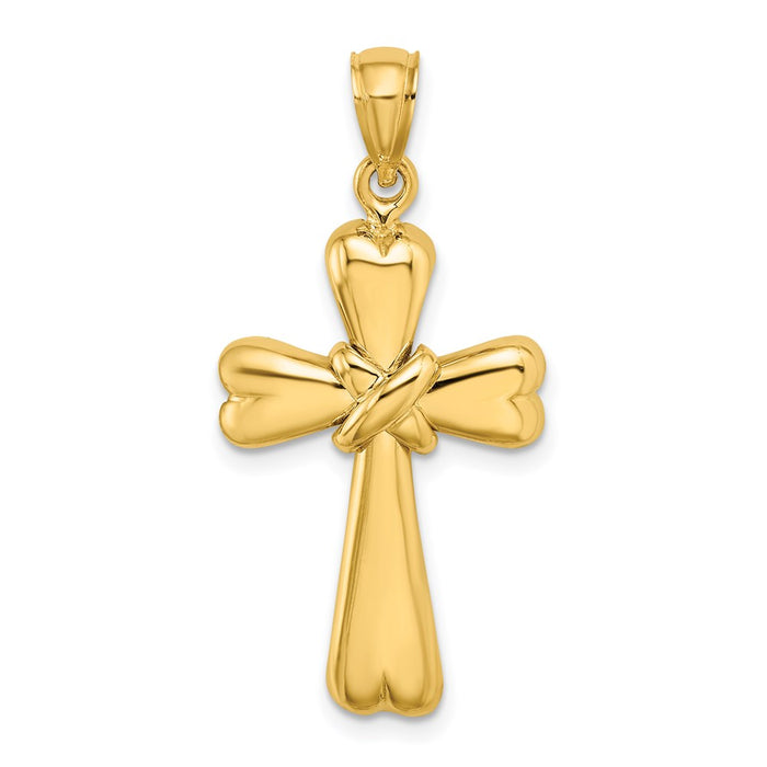 Million Charms 14K Yellow Gold Themed Polished Relgious Cross With X & Heart Charm