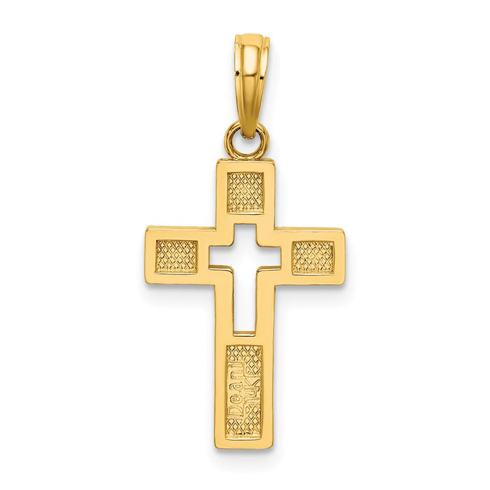 Million Charms 14K Yellow Gold Themed Polished & Cut-Out Relgious Cross Charm