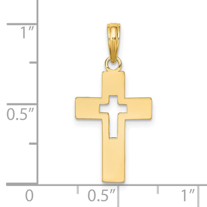 Million Charms 14K Yellow Gold Themed Polished & Cut-Out Relgious Cross Charm