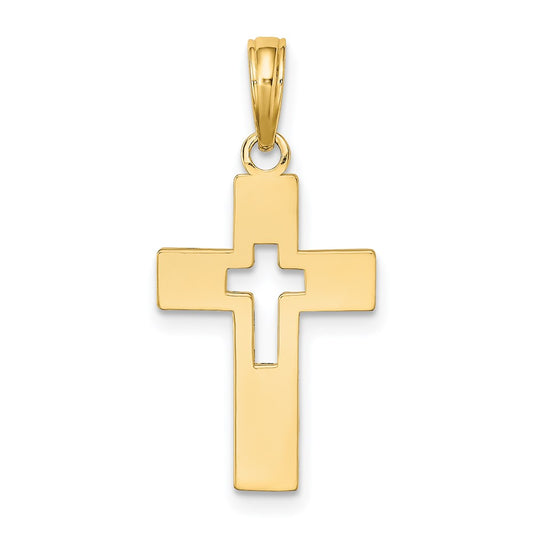 Million Charms 14K Yellow Gold Themed Polished & Cut-Out Relgious Cross Charm