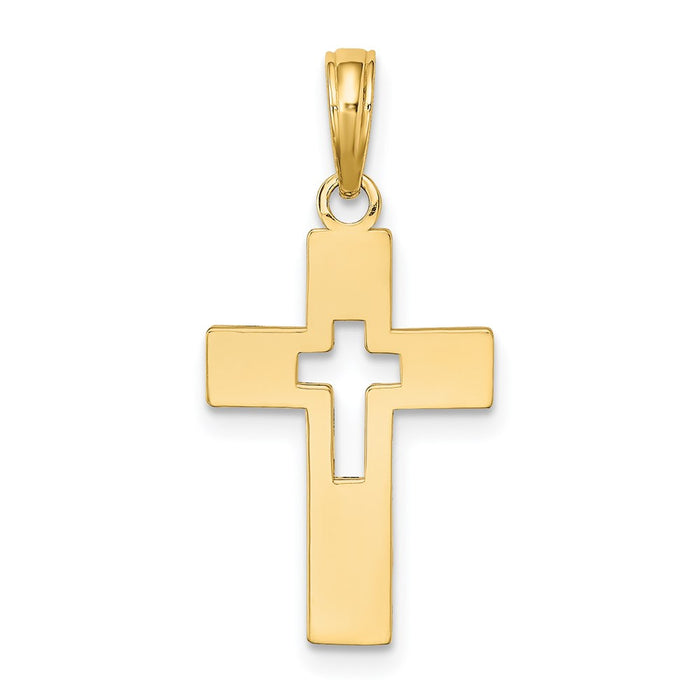 Million Charms 14K Yellow Gold Themed Polished & Cut-Out Relgious Cross Charm