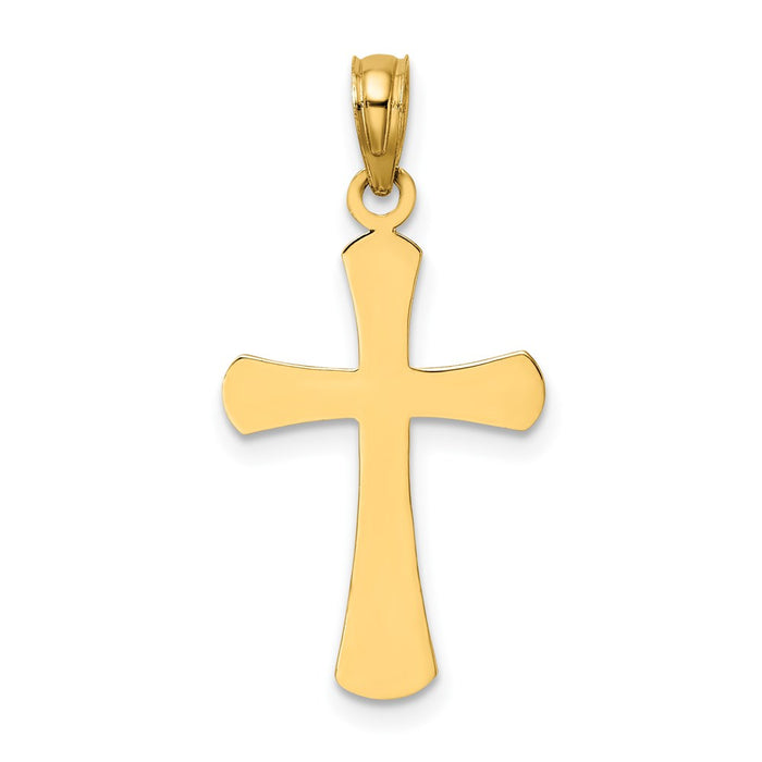 Million Charms 14K Yellow Gold Themed Polished Beveled Relgious Cross With Round Tips Charm