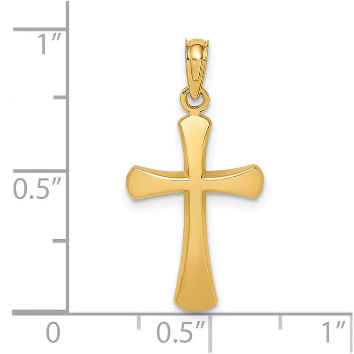 Million Charms 14K Yellow Gold Themed Polished Beveled Relgious Cross With Round Tips Charm