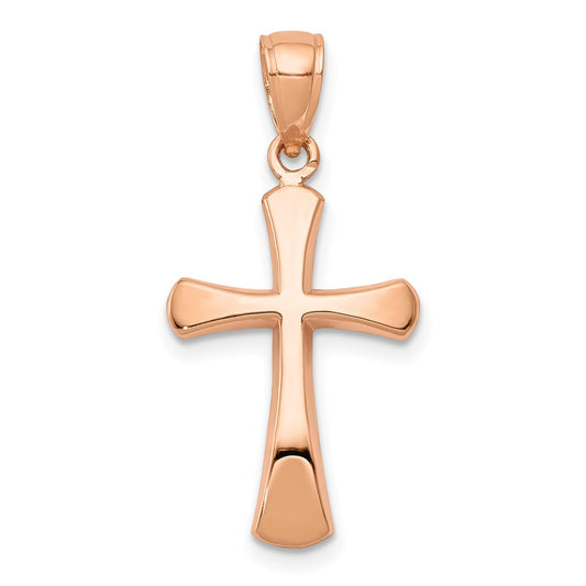 Million Charms 14K Rose Gold Themed Polished Beveled Relgious Cross With Round Tips Charm