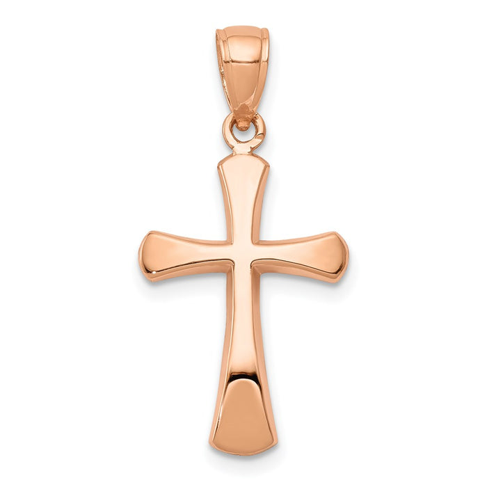 Million Charms 14K Rose Gold Themed Polished Beveled Relgious Cross With Round Tips Charm