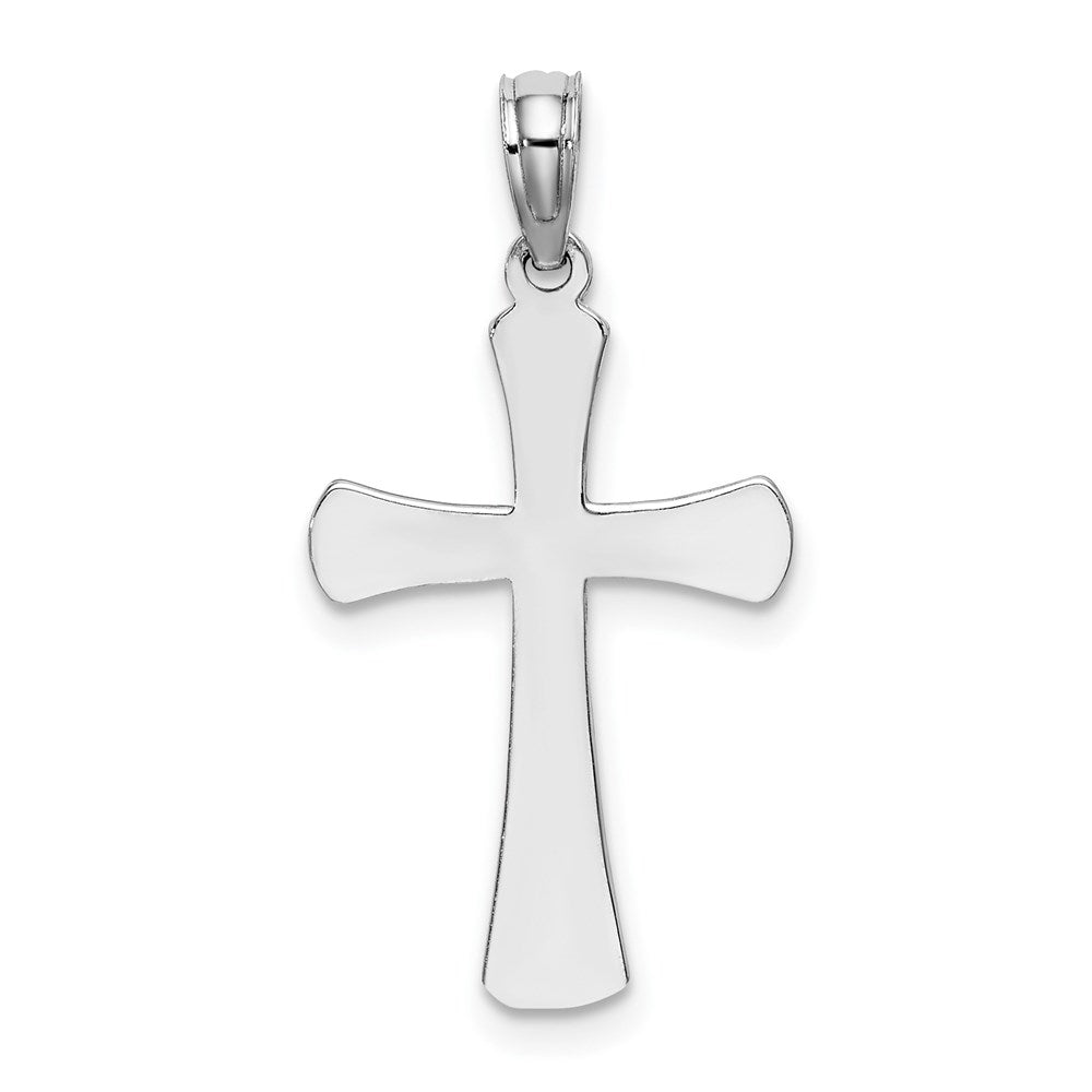 Million Charms 14K White Gold Themed Polished Beveled Relgious Cross With Round Tips Charm