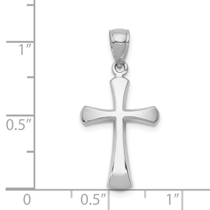 Million Charms 14K White Gold Themed Polished Beveled Relgious Cross With Round Tips Charm